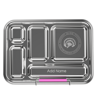 Personalised kids stainless steel lunch box bundle with five-compartment pink Bento 5 and Bento Go snack box