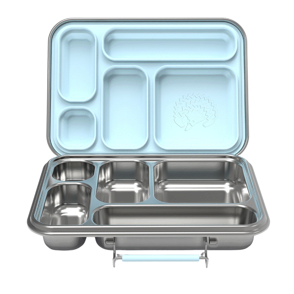 Oli Eve Stainless Steel Bento 5 Kids Lunchbox in Sea Spray with five compartments and silicone inserts