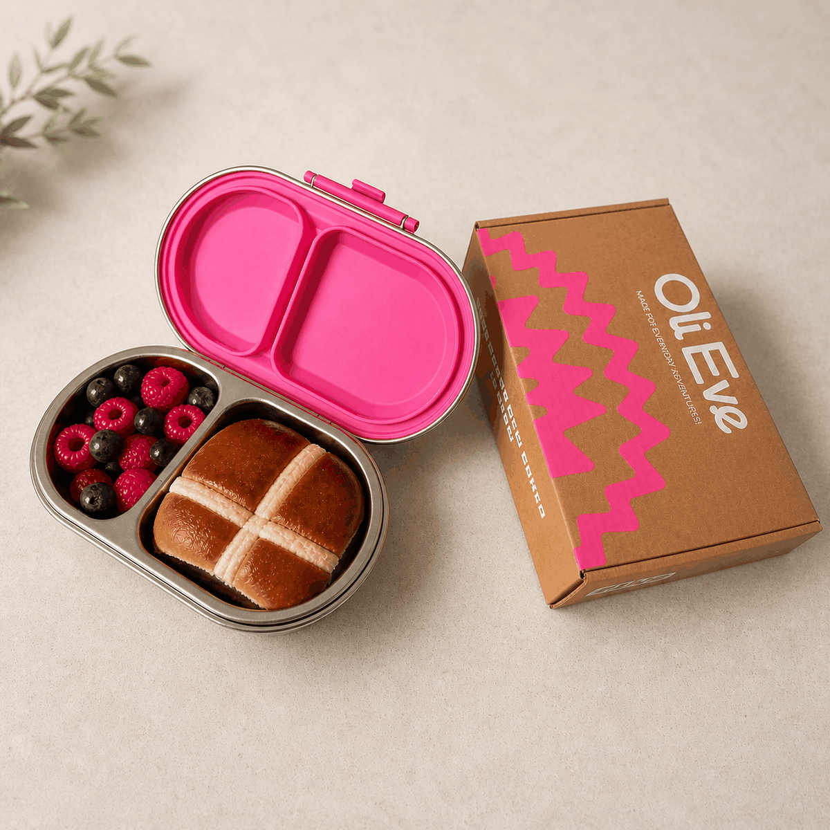 Pink Galah Stainless Steel Bento GO snack box with two compartments and laser engraving option
